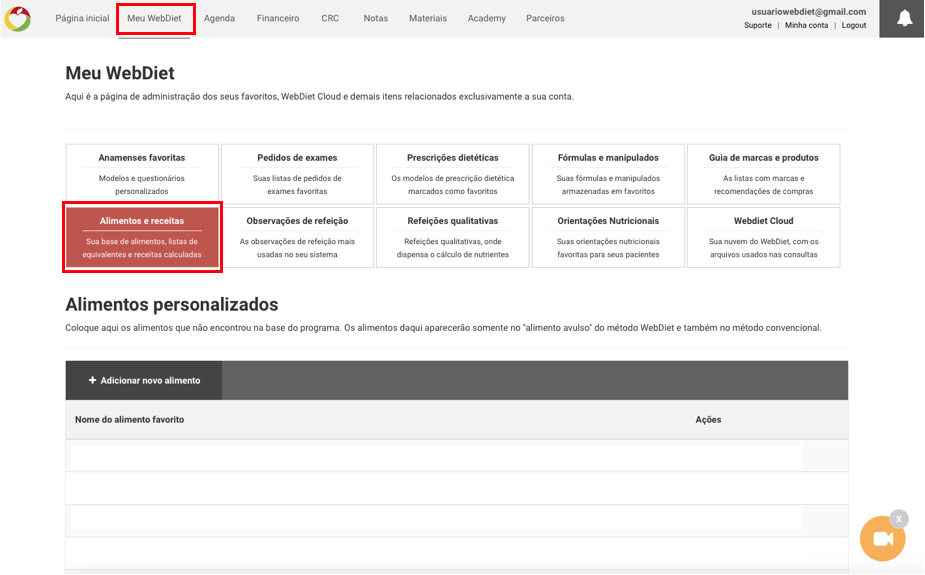 Como Adiciono Minhas Receitas No Webdiet Central De Ajuda